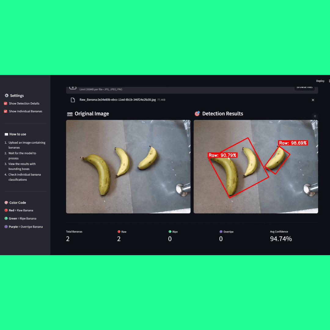 Bananas Ripeness Detector & Classifier (Raw, Ripe, Overripe)